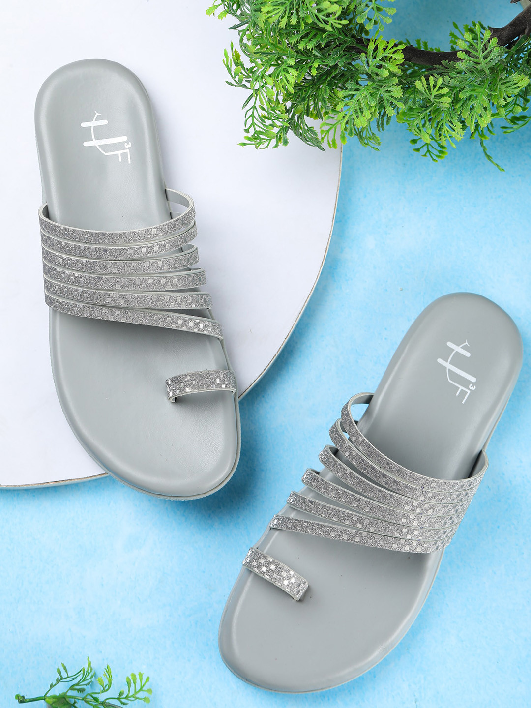 

H3F Women Silver-Toned Embellished One Toe Flats