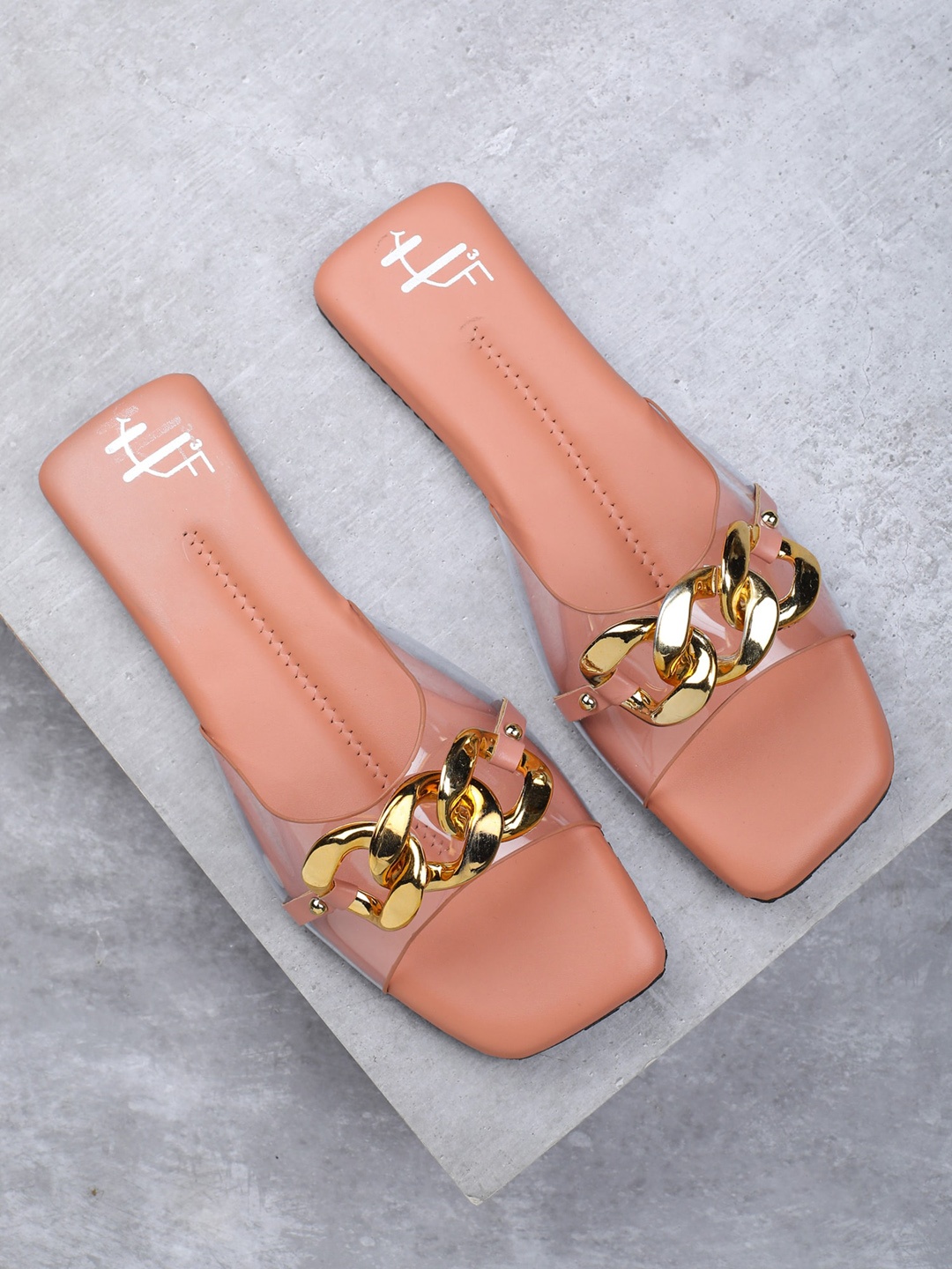 

H3F Women Pink & Gold-Toned Chain Design Open Toe Flats
