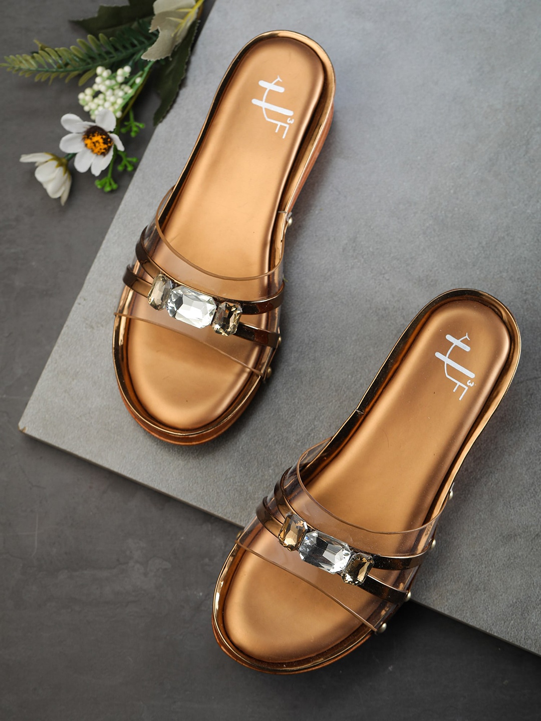 

H3F Copper-Toned Solid Party Wedges with Embellished Detail