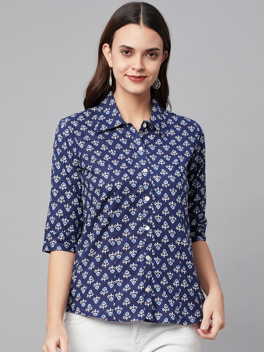 

Divena Women Navy Blue Comfort Floral Printed Casual Shirt