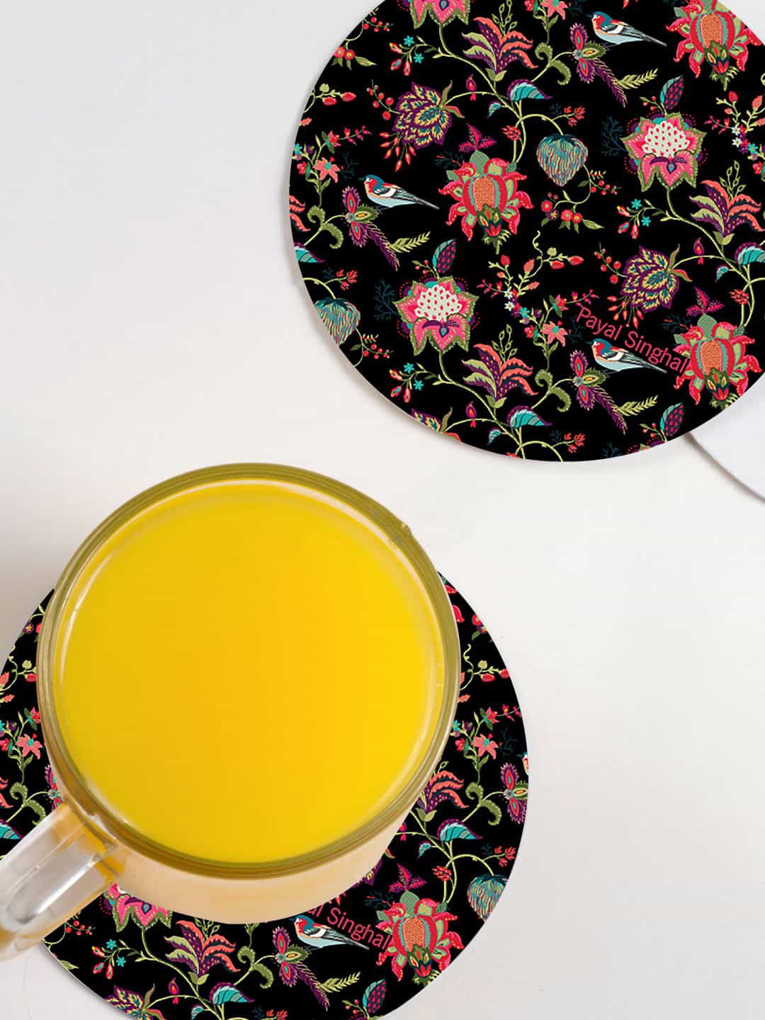 

macmerise Set of 6 Payal Singhal Black Chidiya Printed Coaster