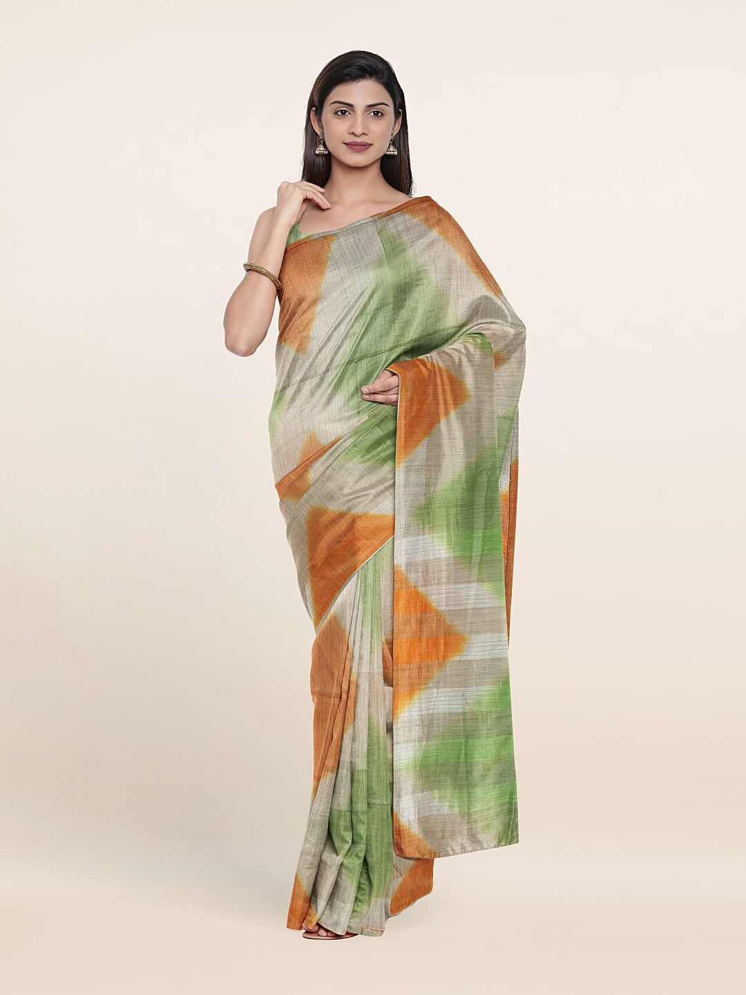 

Pothys Green & Orange Jute Cotton Saree