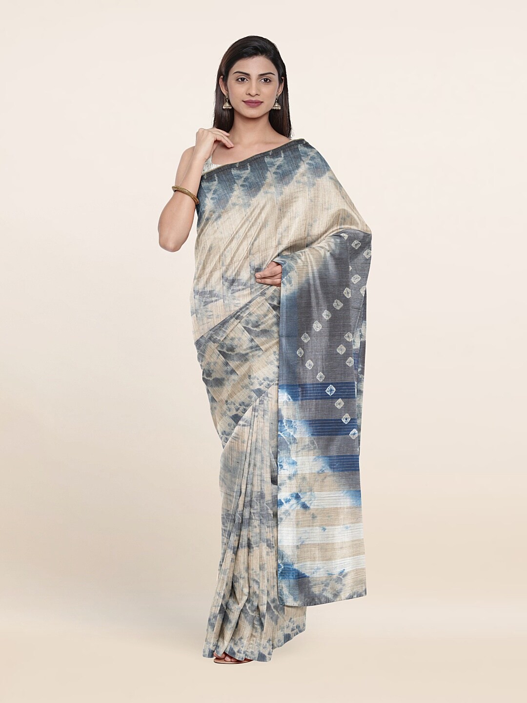 

Pothys Beige & Blue Jute Cotton Saree