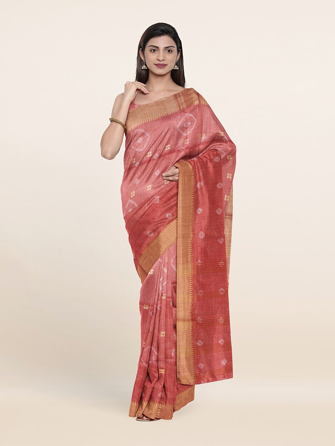 

Pothys Maroon & Gold-Toned Bandhani Zari Jute Cotton Saree