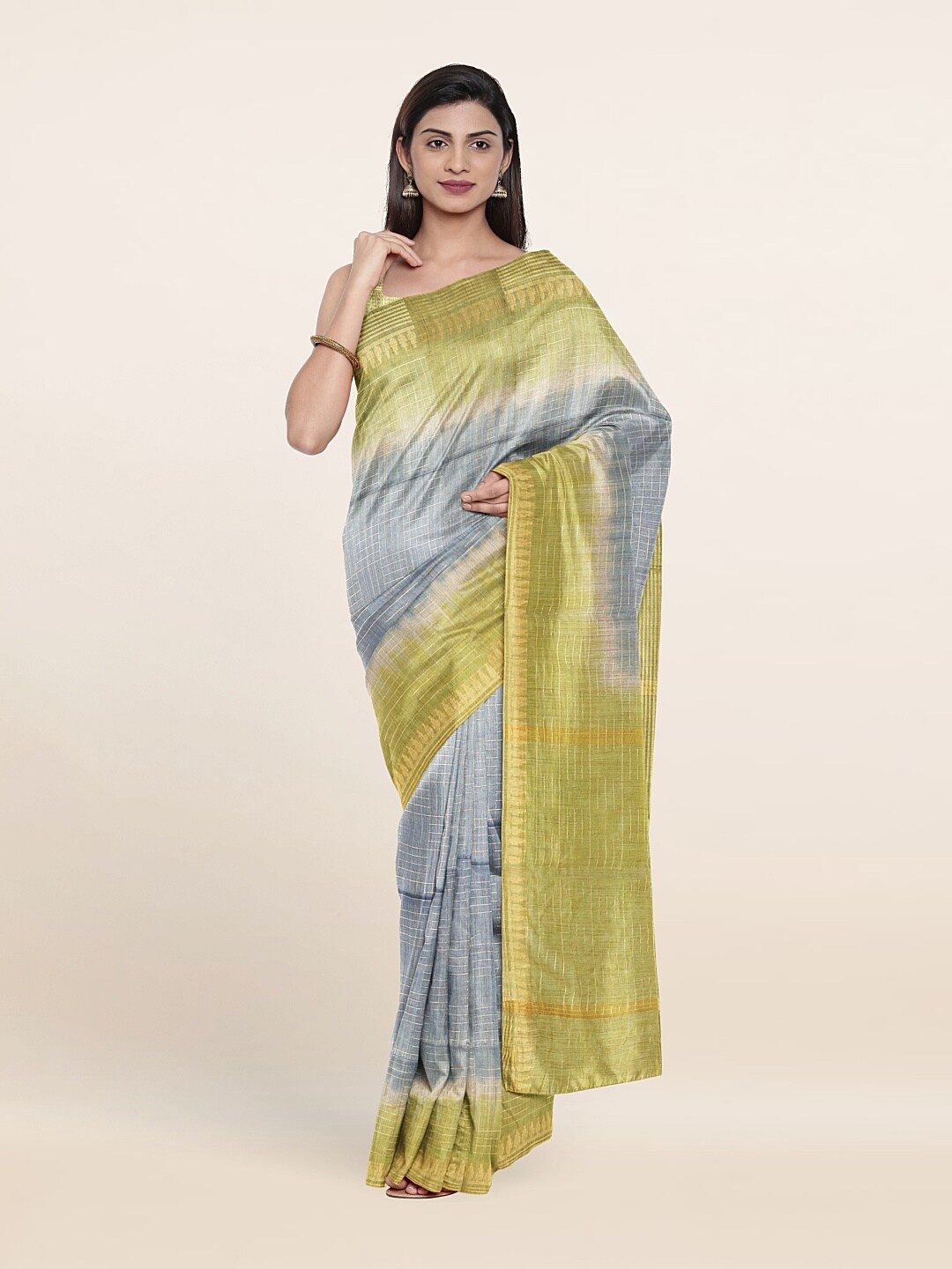 

Pothys Grey & Green Zari Jute Cotton Saree