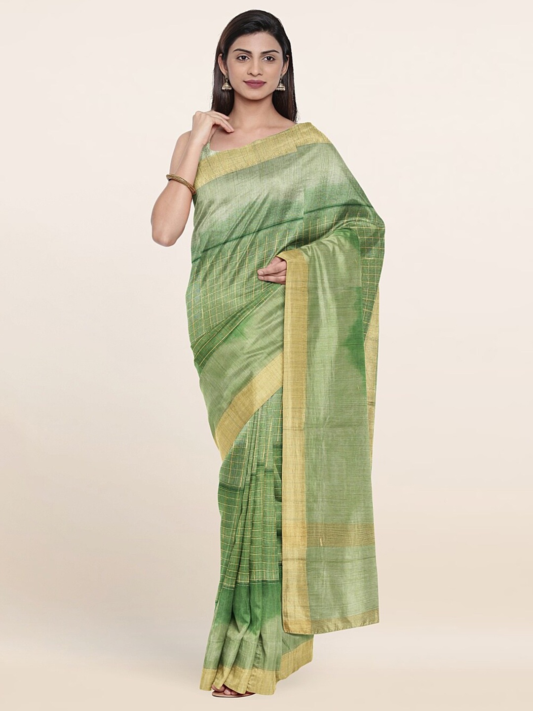 

Pothys Green & Gold-Toned Jute Cotton Saree