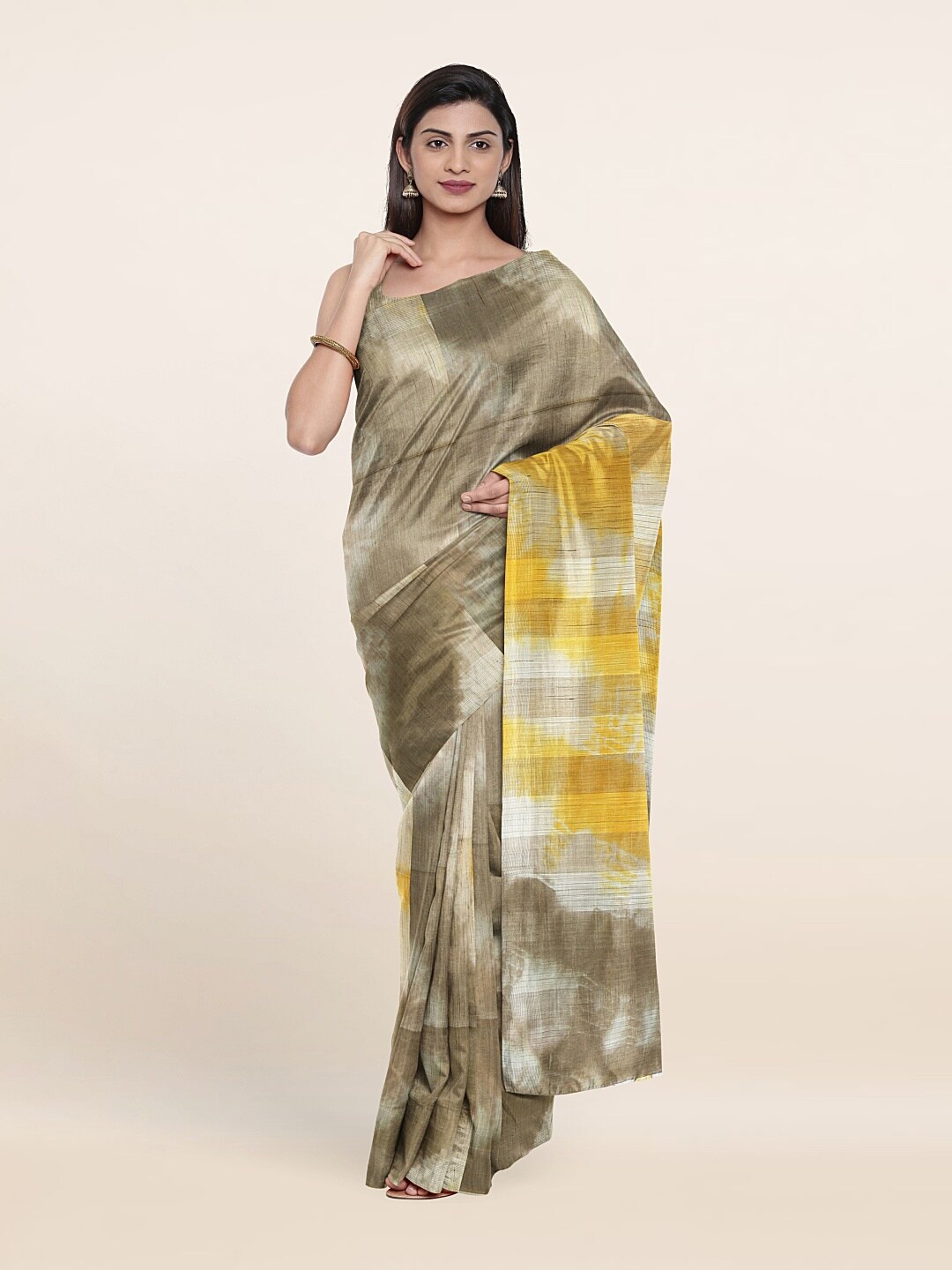 

Pothys Brown & Yellow Tie and Dye Jute Cotton Saree