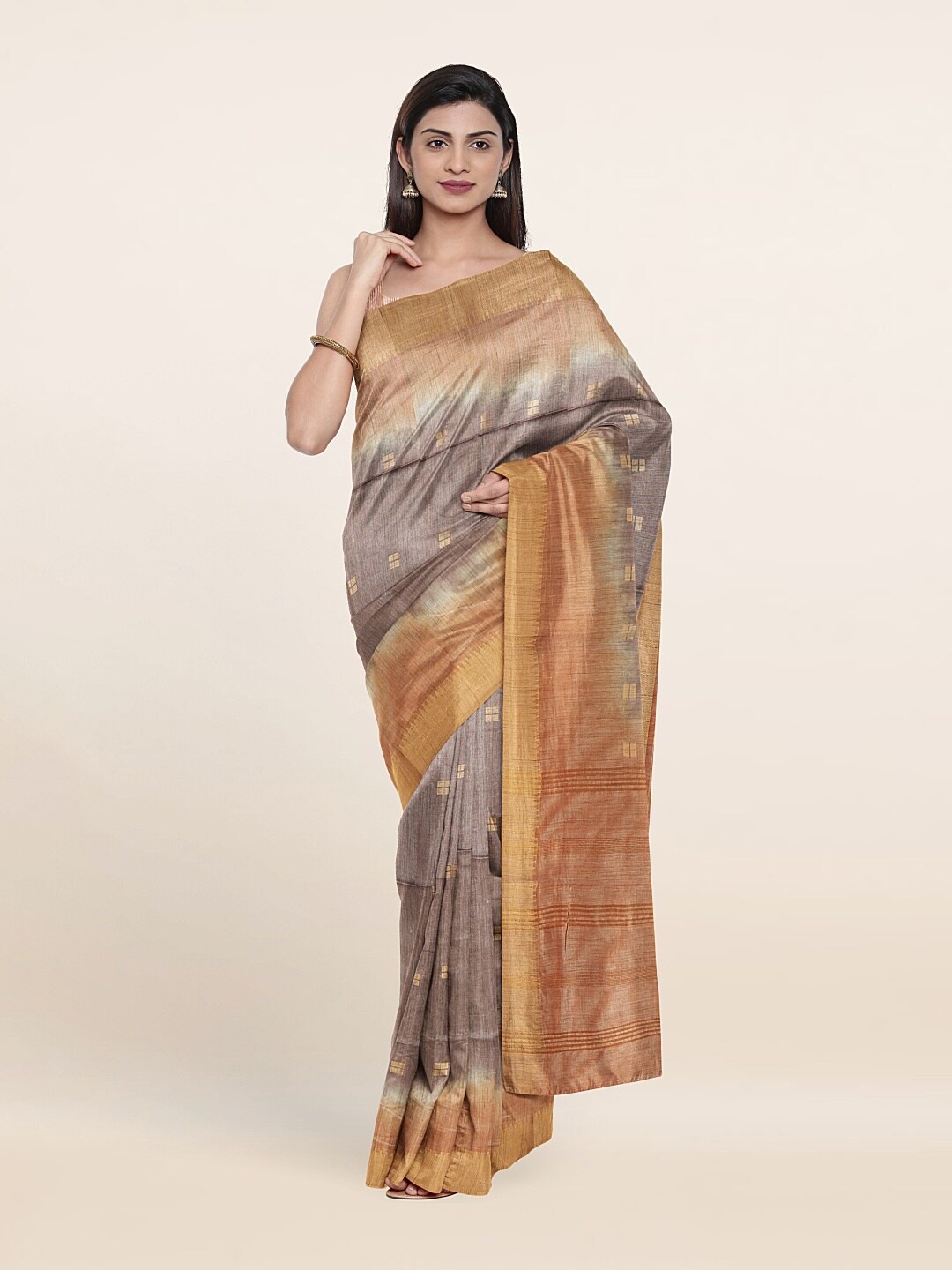 

Pothys Brown & Gold-Toned Jute Cotton Saree