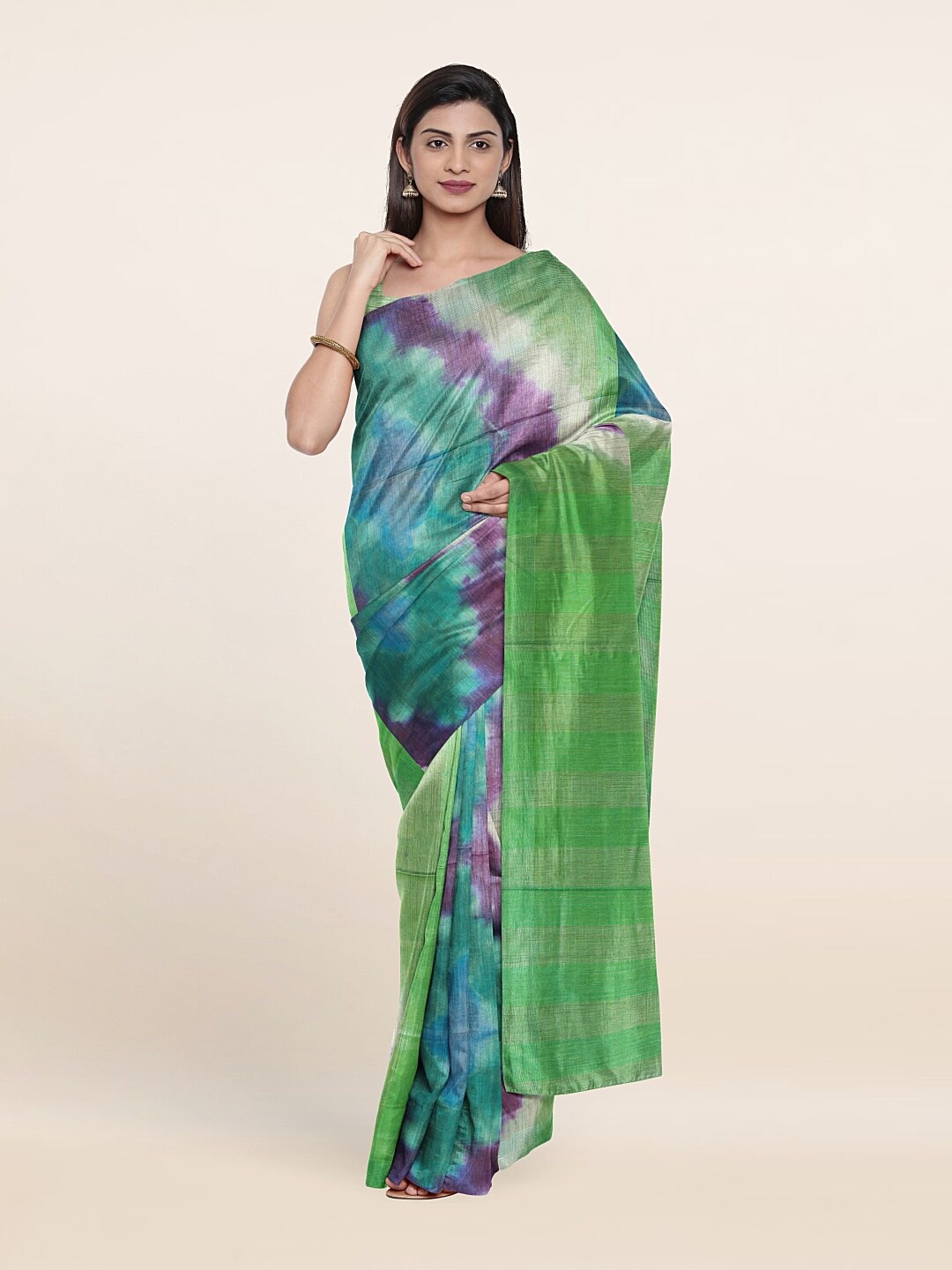 

Pothys Green & Violet Tie and Dye Jute Cotton Saree