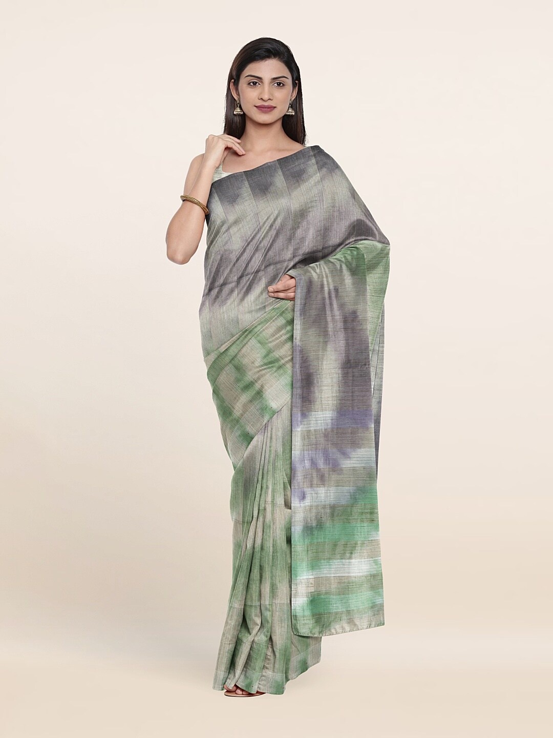 

Pothys Green & Purple Tie and Dye Jute Cotton Saree