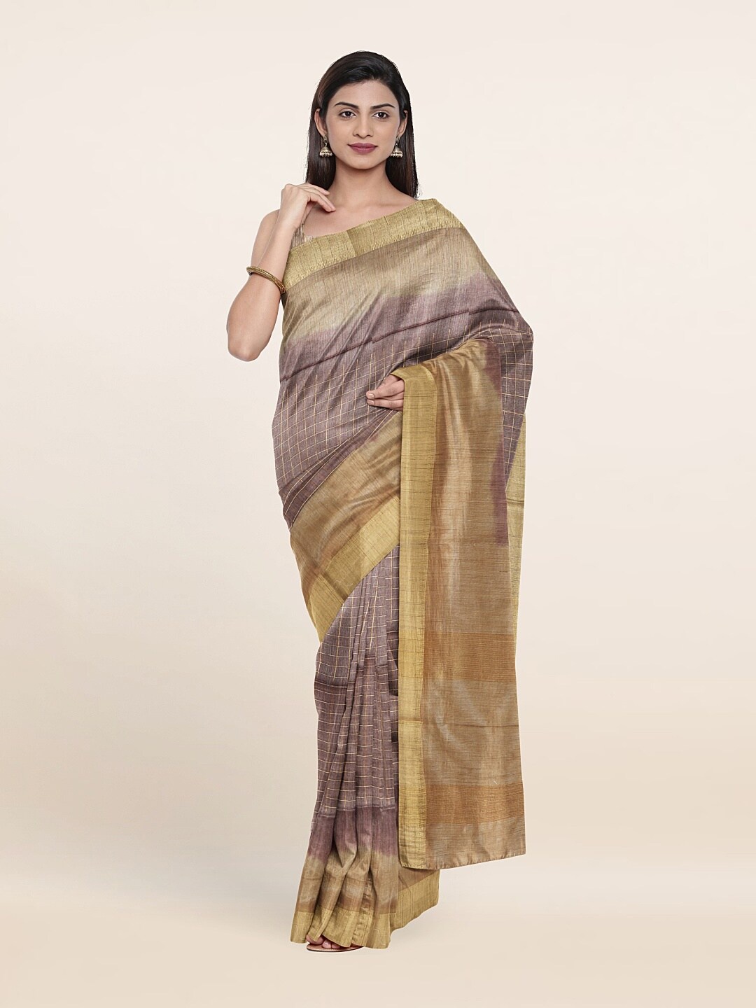 

Pothys Brown & Gold-Toned Woven Design Zari Jute Cotton Saree