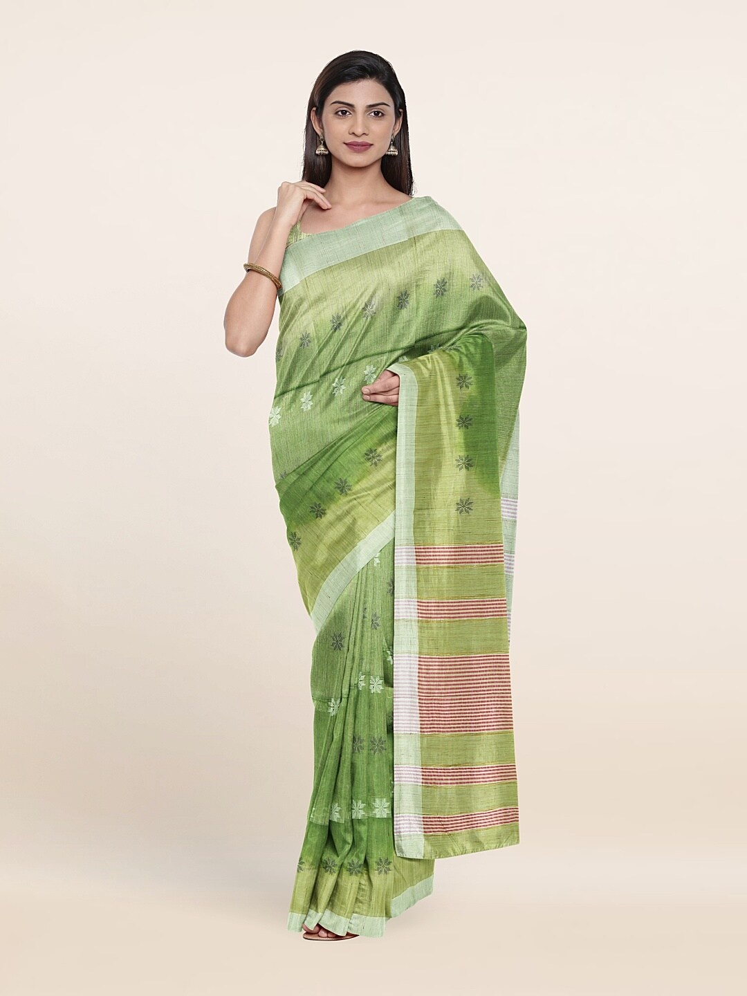 

Pothys Green & Pink Woven Design Jute Cotton Saree