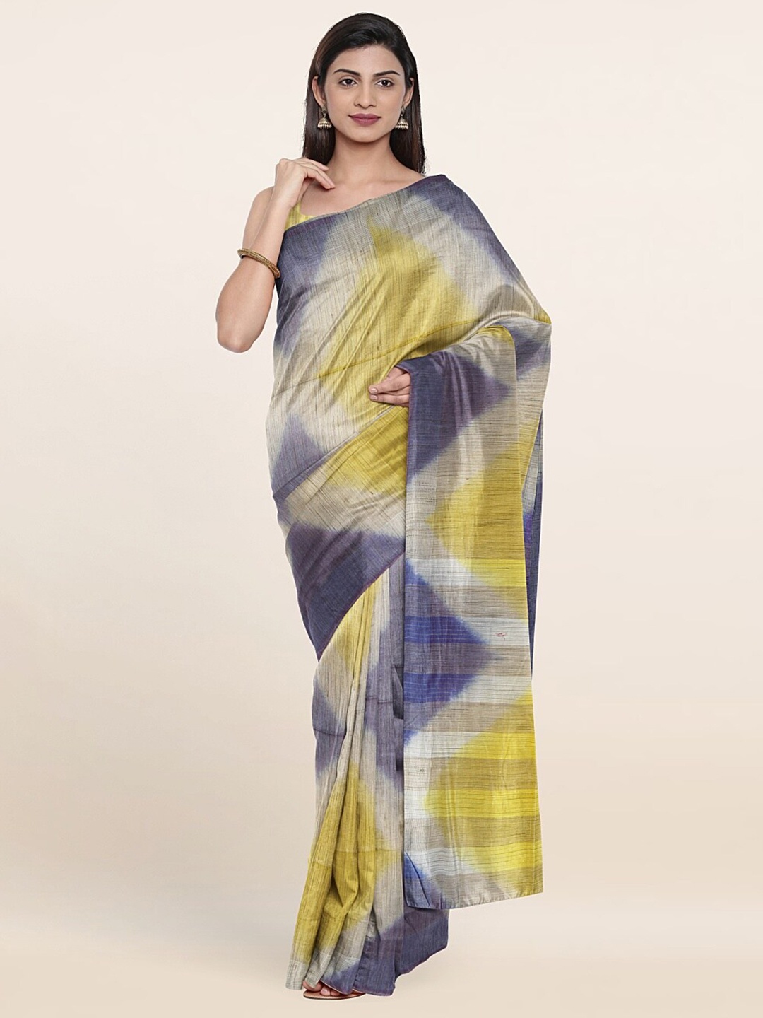 

Pothys Cream-Coloured & Yellow Tie and Dye Jute Cotton Saree
