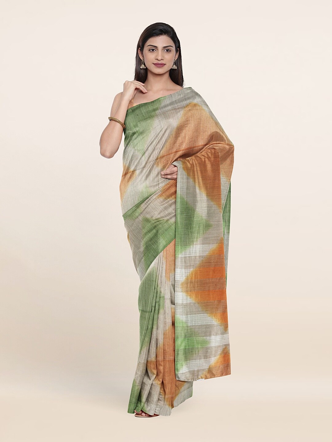 

Pothys Grey & Orange Tie and Dye Jute Cotton Saree