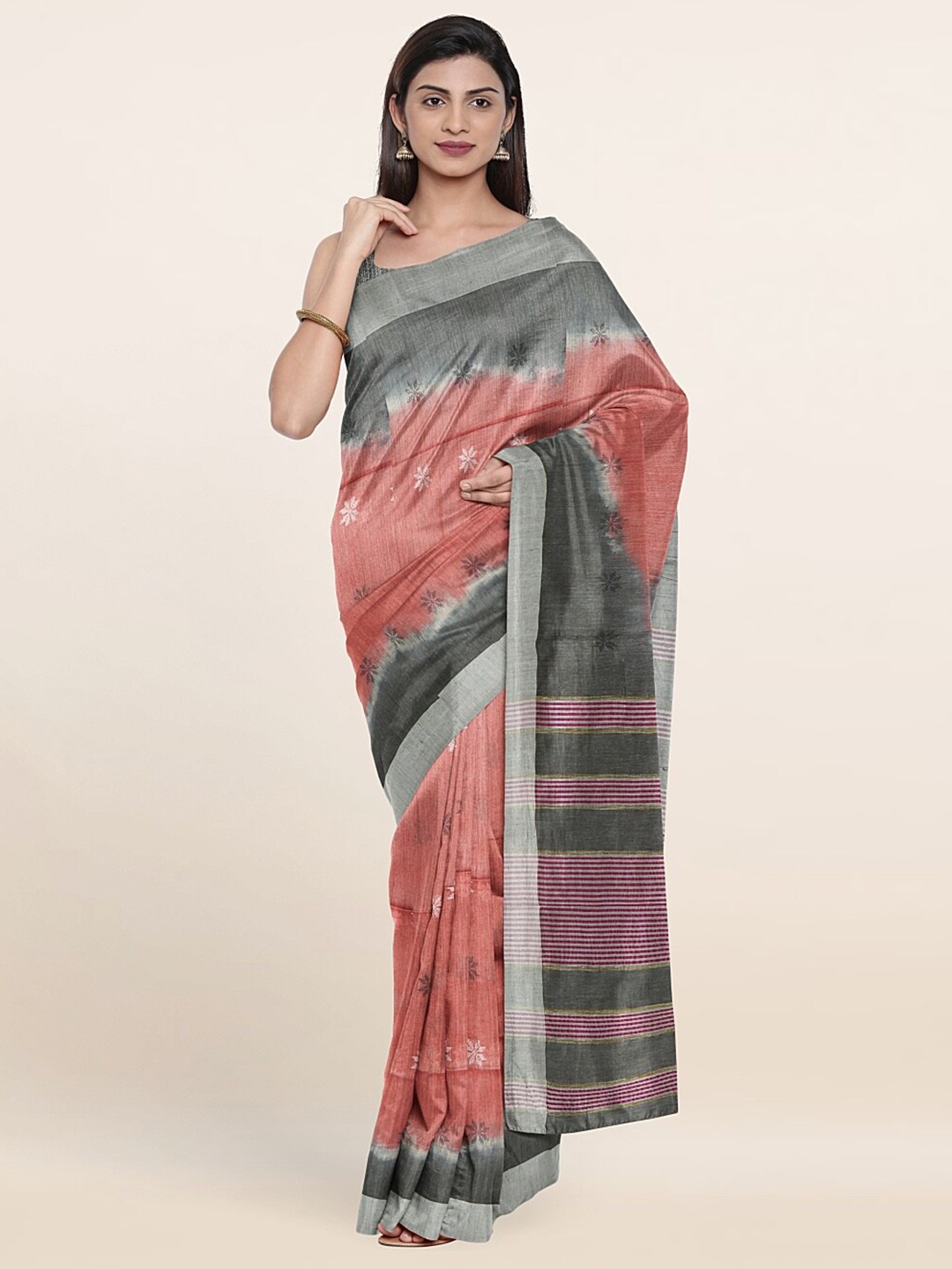 

Pothys Rust & Grey Woven Design Zari Jute Cotton Saree