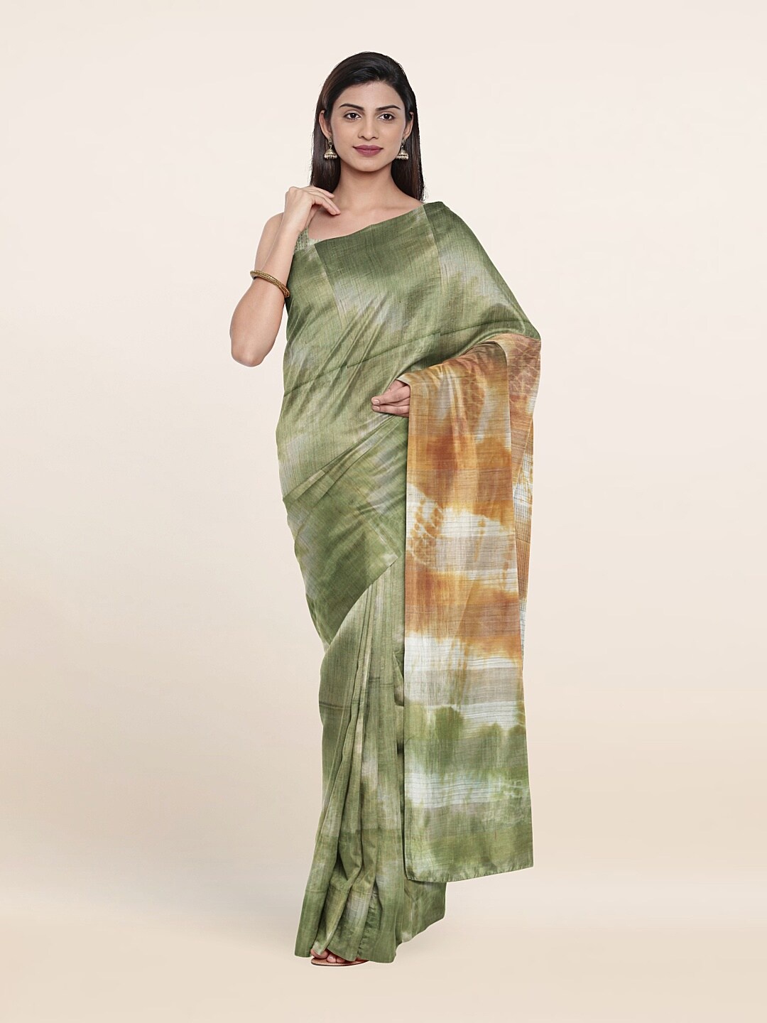 

Pothys Green & Orange Tie and Dye Jute Cotton Saree