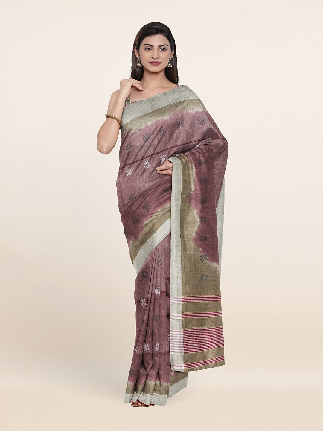 

Pothys Purple & White Floral Jute Cotton Saree