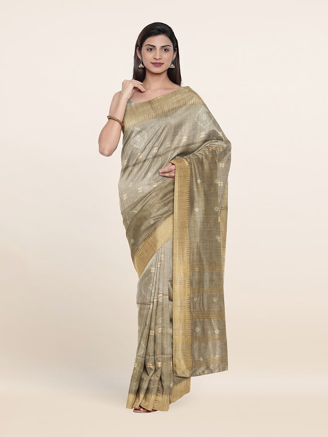 

Pothys Brown & Golden Woven Design Jute Cotton Saree