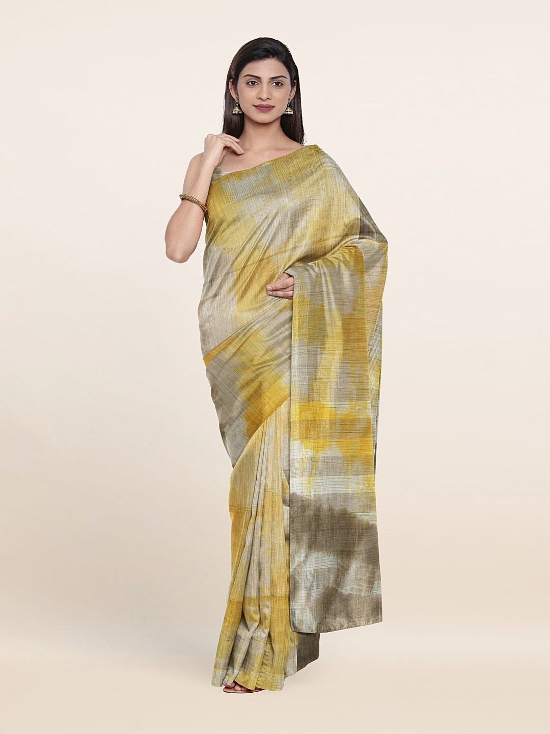 

Pothys Yellow & Grey Tie and Dye Jute Cotton Saree