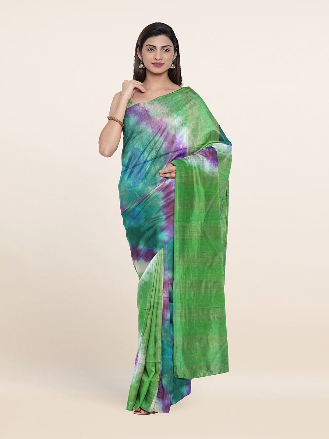 

Pothys Green & Lavender Tie and Dye Jute Cotton Saree