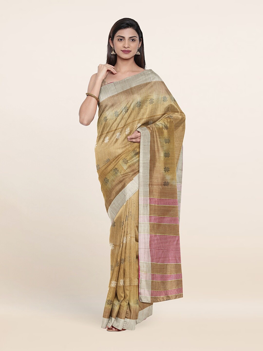 

Pothys Mustard & Pink Woven Design Zari Jute Cotton Saree