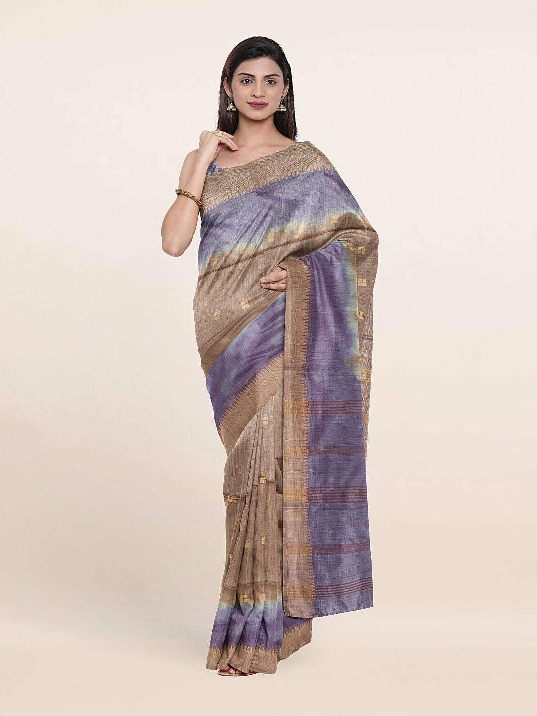 

Pothys Brown & Gold-Toned Woven Design Jute Cotton Saree