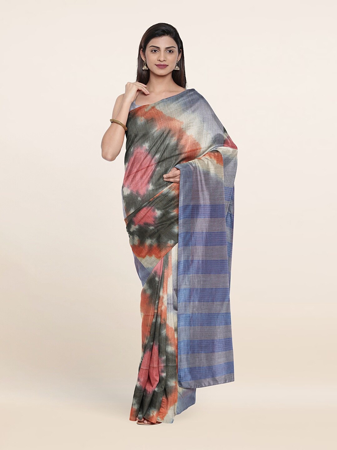 

Pothys Multicolored Tie and Dye Jute Cotton Saree, Multi