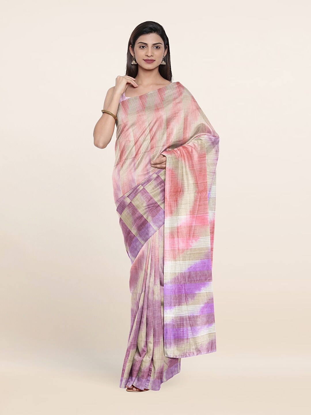 

Pothys Purple & Pink Tie & Dye Jute Cotton Saree