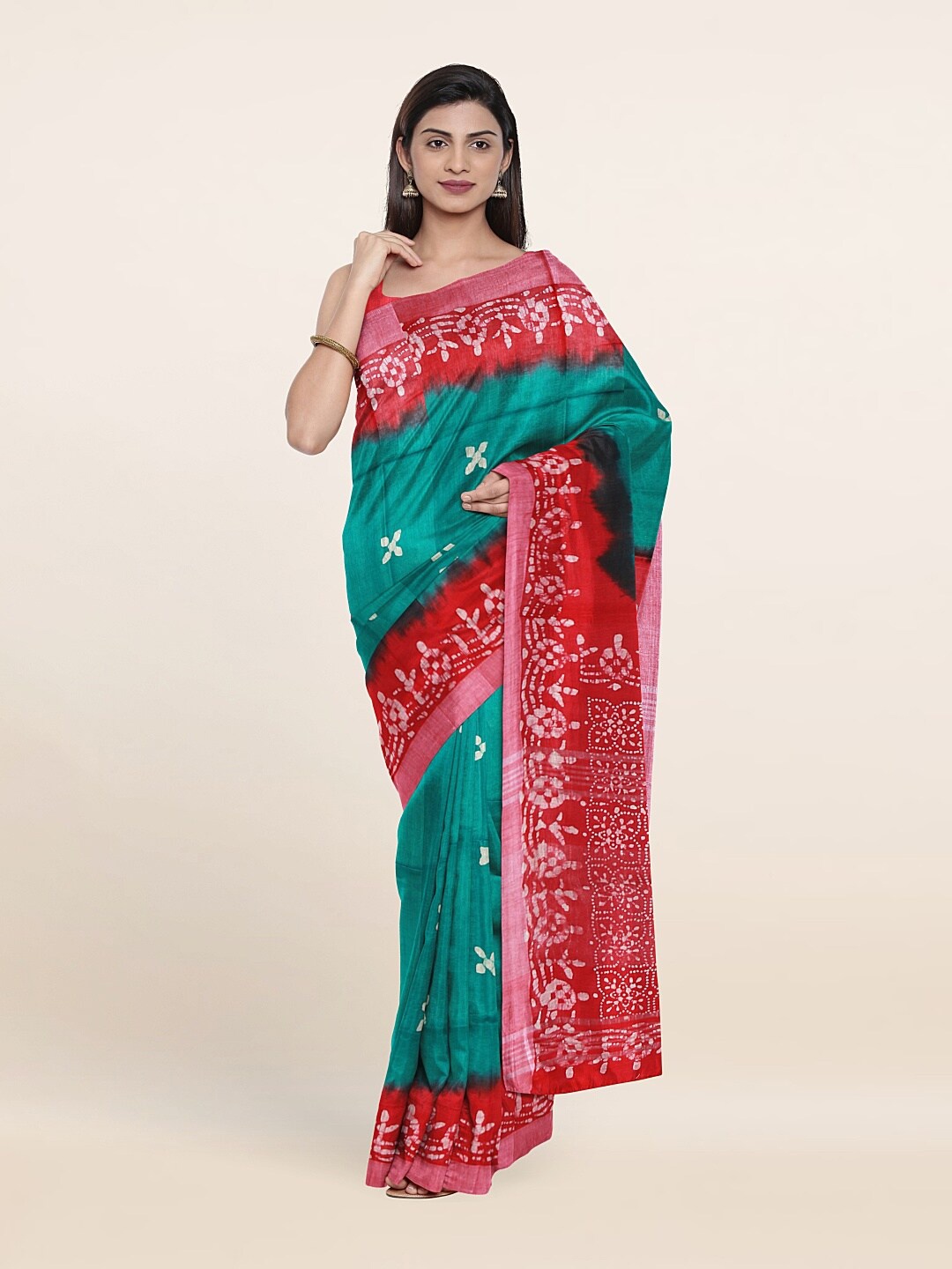 

Pothys Green & Pink Batik Pure Linen Saree