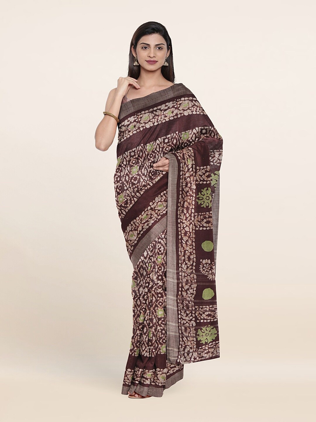 

Pothys Brown & Off White Jute Cotton Saree