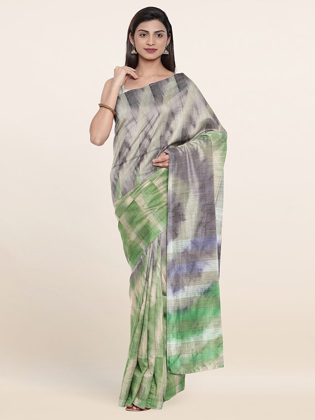 

Pothys Green & Silver-Toned Jute Cotton Saree