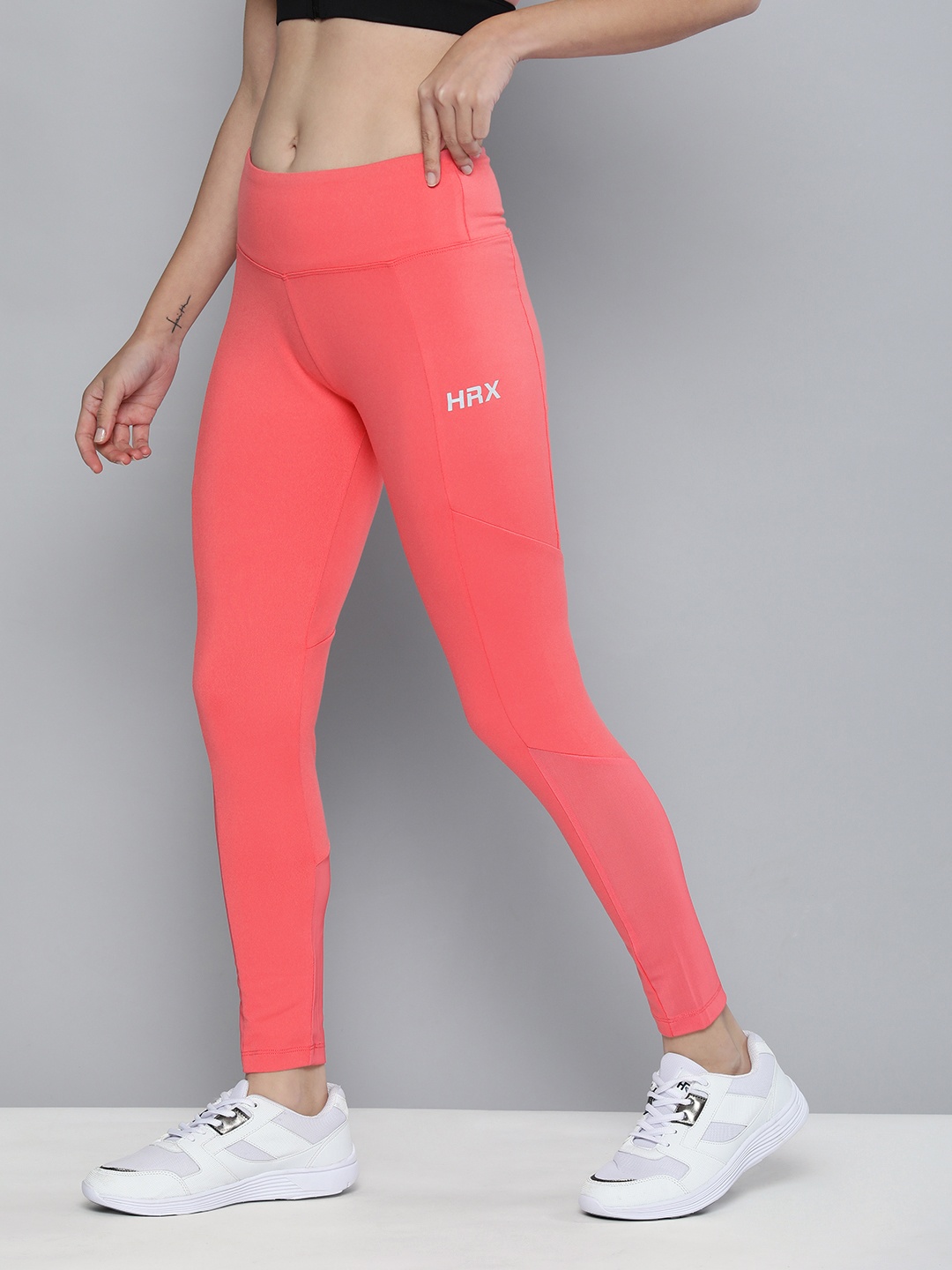 

HRX By Hrithik Roshan Women Coral Pink Running Dark Rapid-Dry Technology Tights