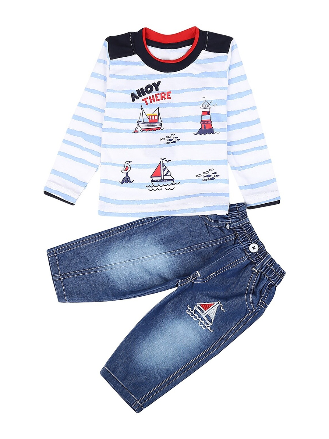 

V-Mart Kids White Printed T-shirt with Trouser