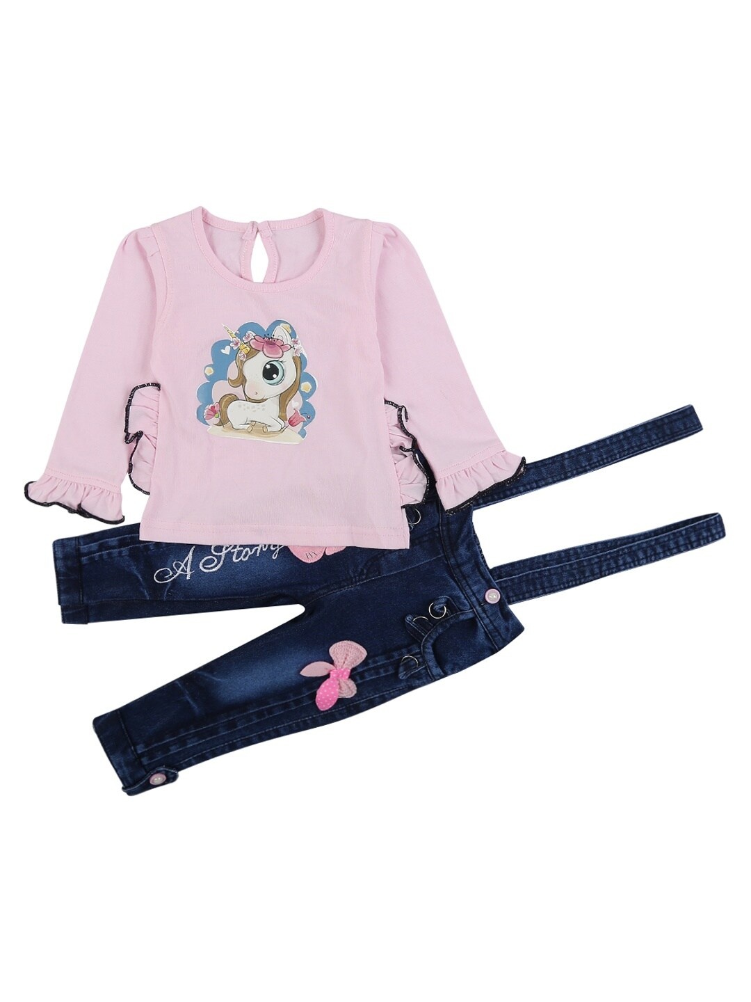 

V-Mart Girls Pink & Blue Printed T-shirt with Trousers