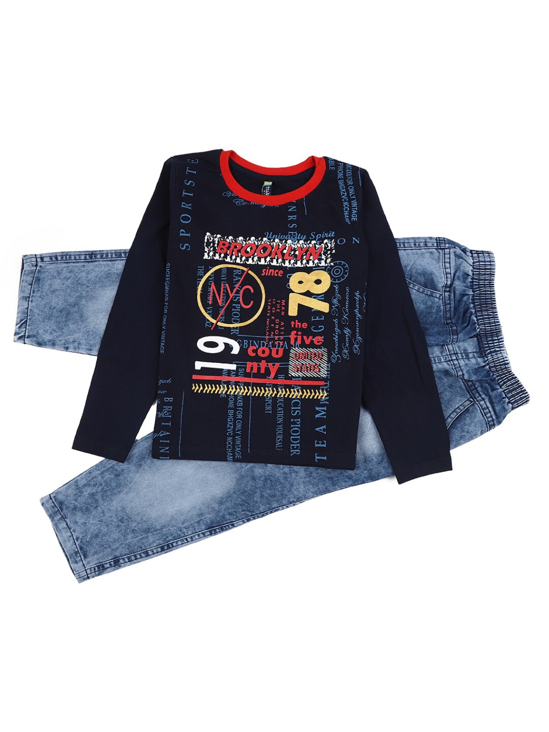 

V-Mart Unisex Kids Navy Blue Printed T-shirt with Shorts