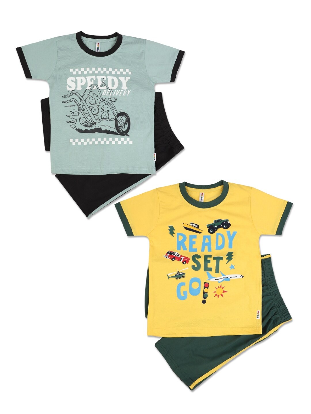 

V-Mart Kids Pack of 2 Mustard & Blue Printed T-shirt with Shorts