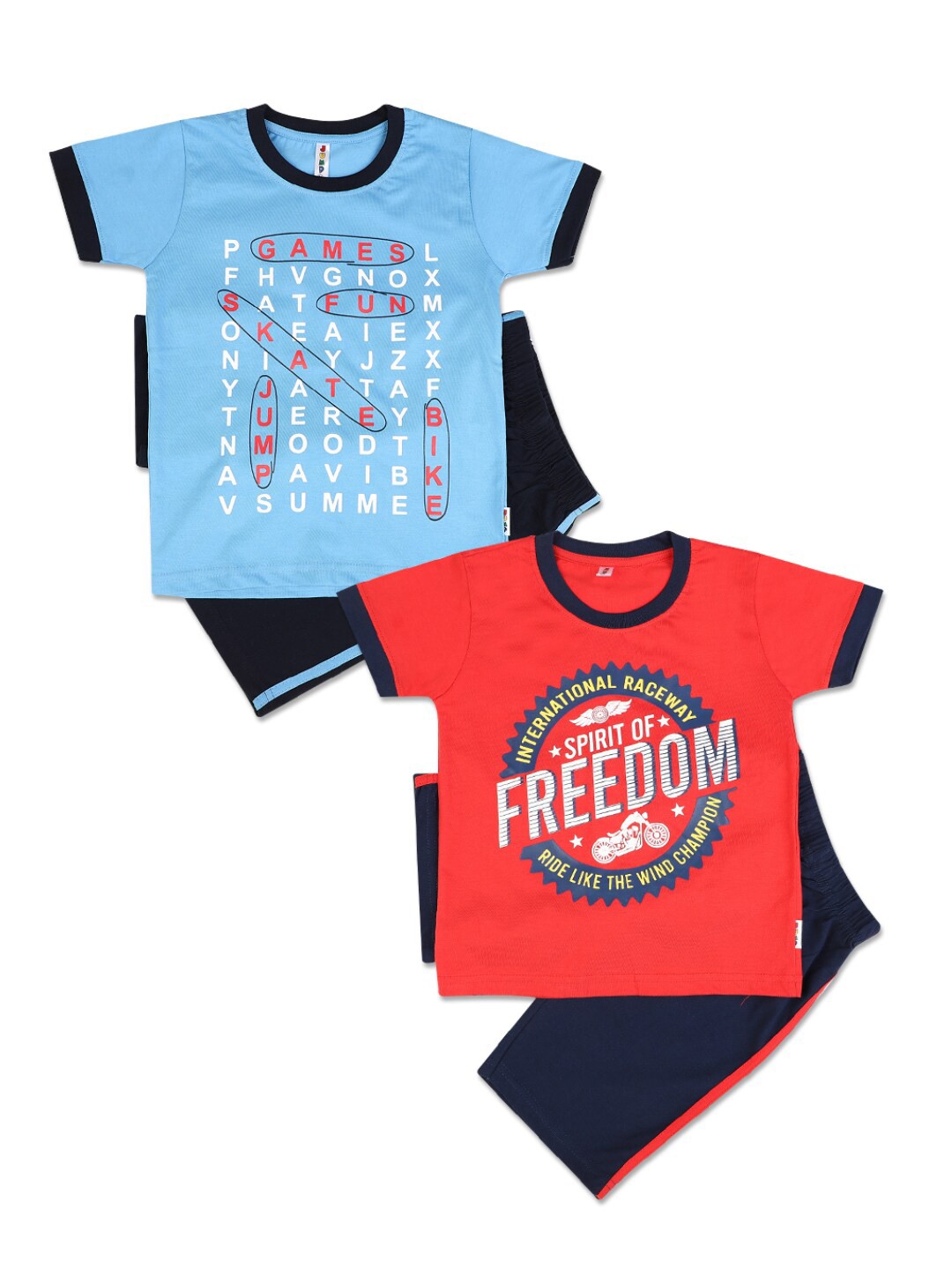 

V-Mart Pack of 2 Boys Red & Blue Printed T-shirt with Shorts