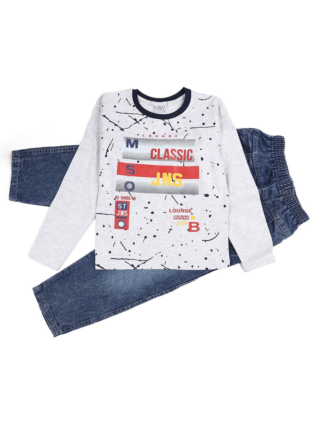 

V-Mart Unisex Kids Grey Melange Pure Cotton Printed T-shirt with Shorts
