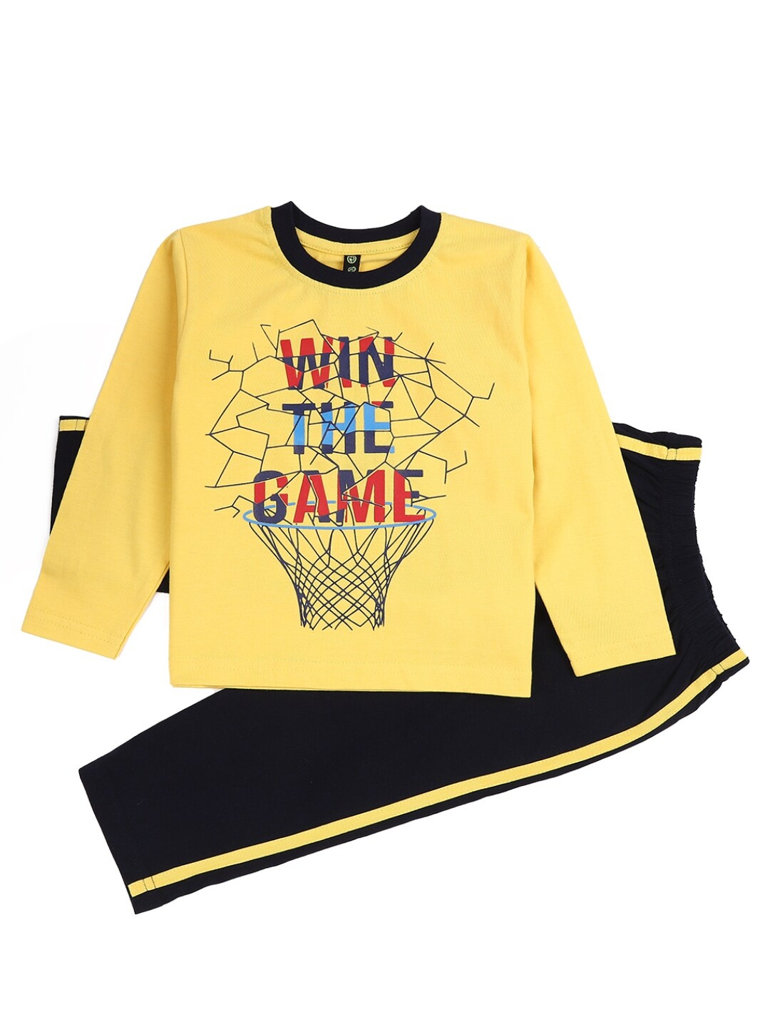 

V-Mart Kids Yellow & Black Printed Cotton T-shirt with Pyjamas