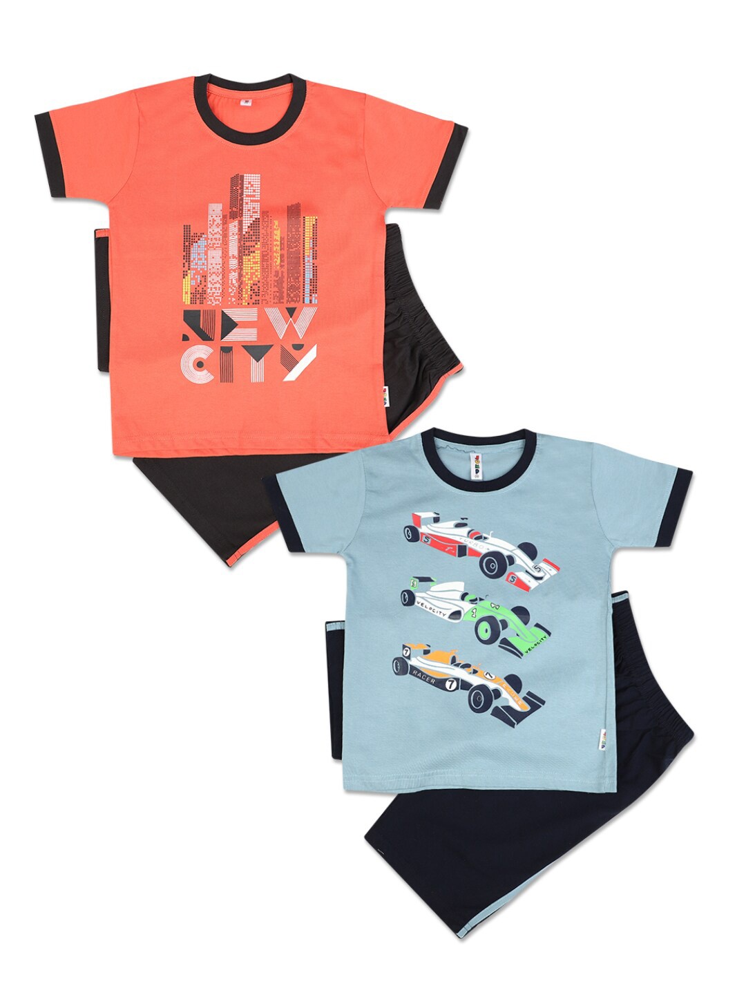 

V-Mart Boys Pack of 2 Printed Pure Cotton T-shirt with Shorts, Peach