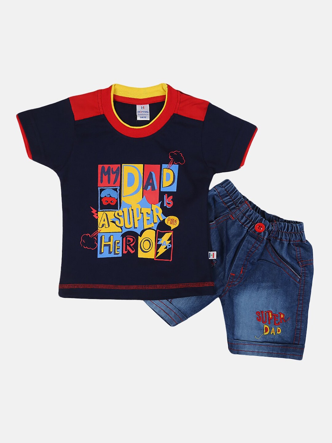 

V-Mart Kids Navy Blue & Navy Blue Printed T-shirt with Shorts