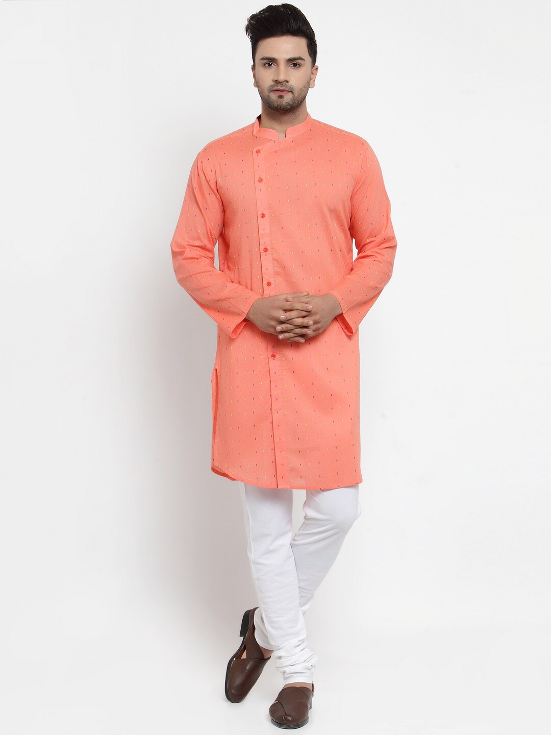 

NEUDIS Men Peach-Coloured Pure Cotton Kurta