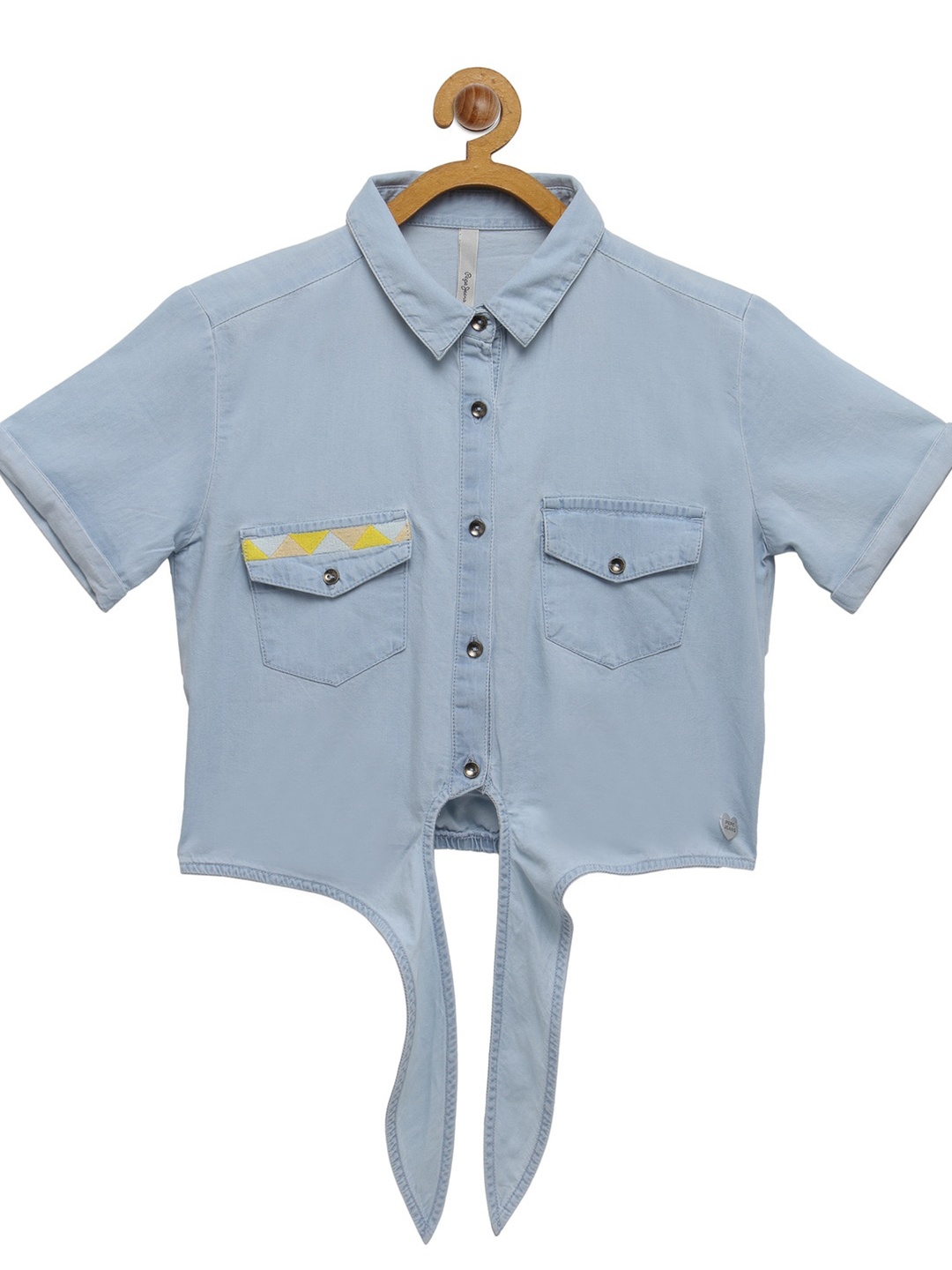 

Pepe Jeans Girls Blue Waist Tie-Up Shirt Style Top