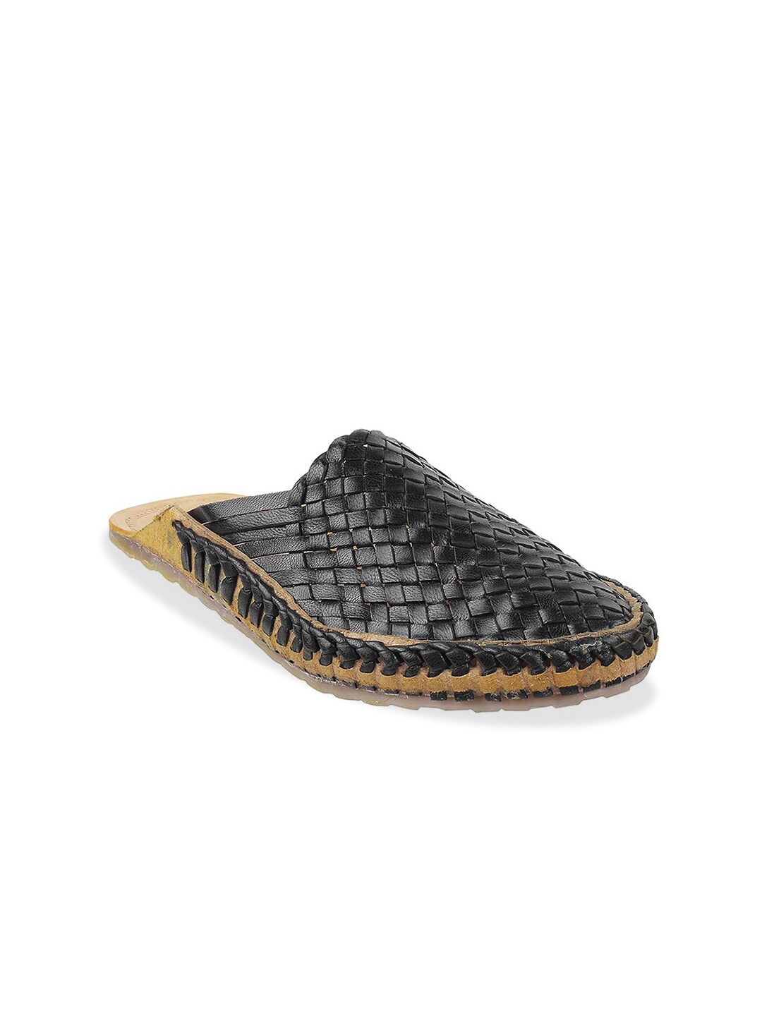 

Mochi Men Black & Yellow Leather Shoe-Style Sandals