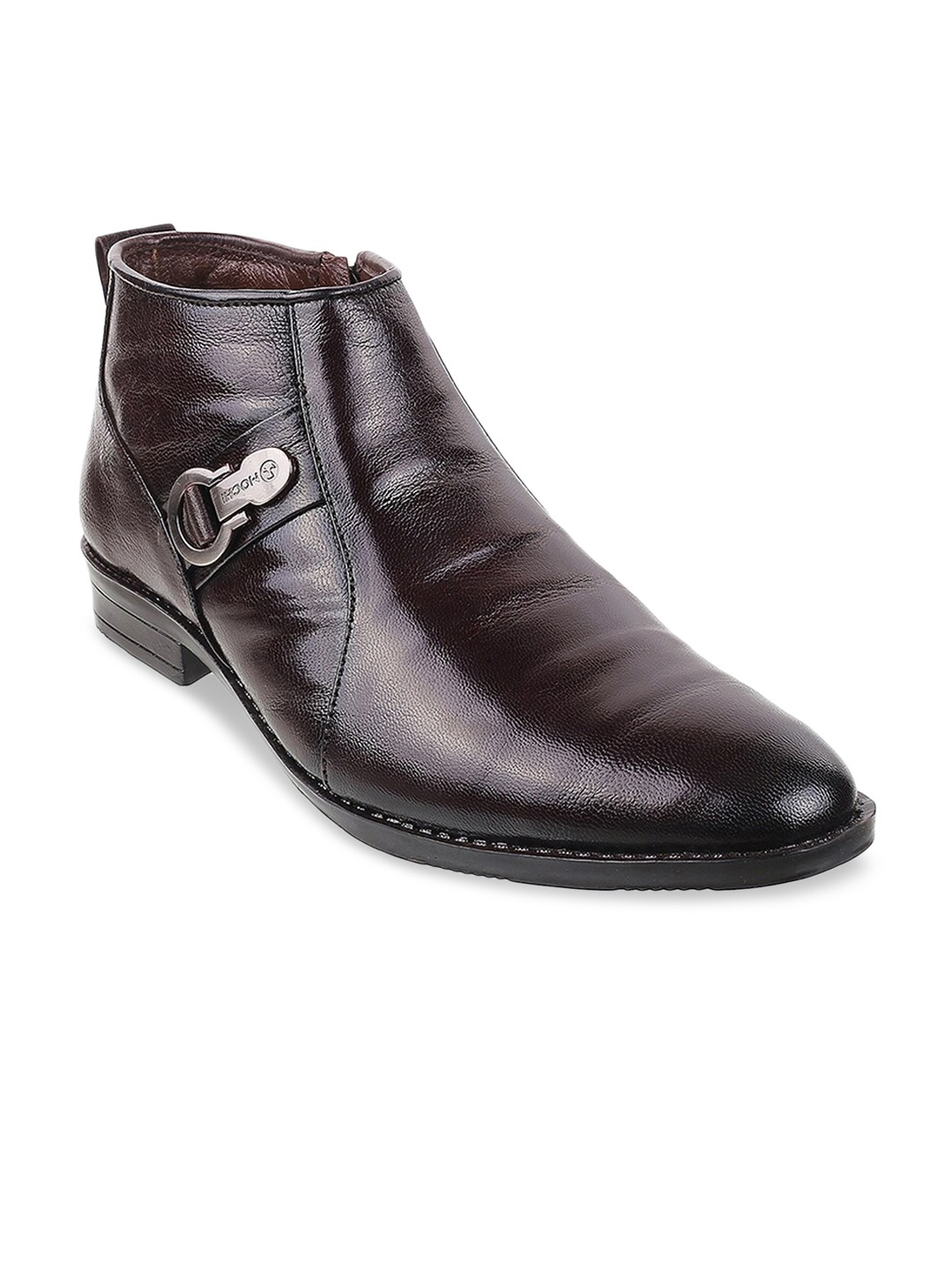 

Mochi Men Brown Solid Leather Formal Slip-Ons