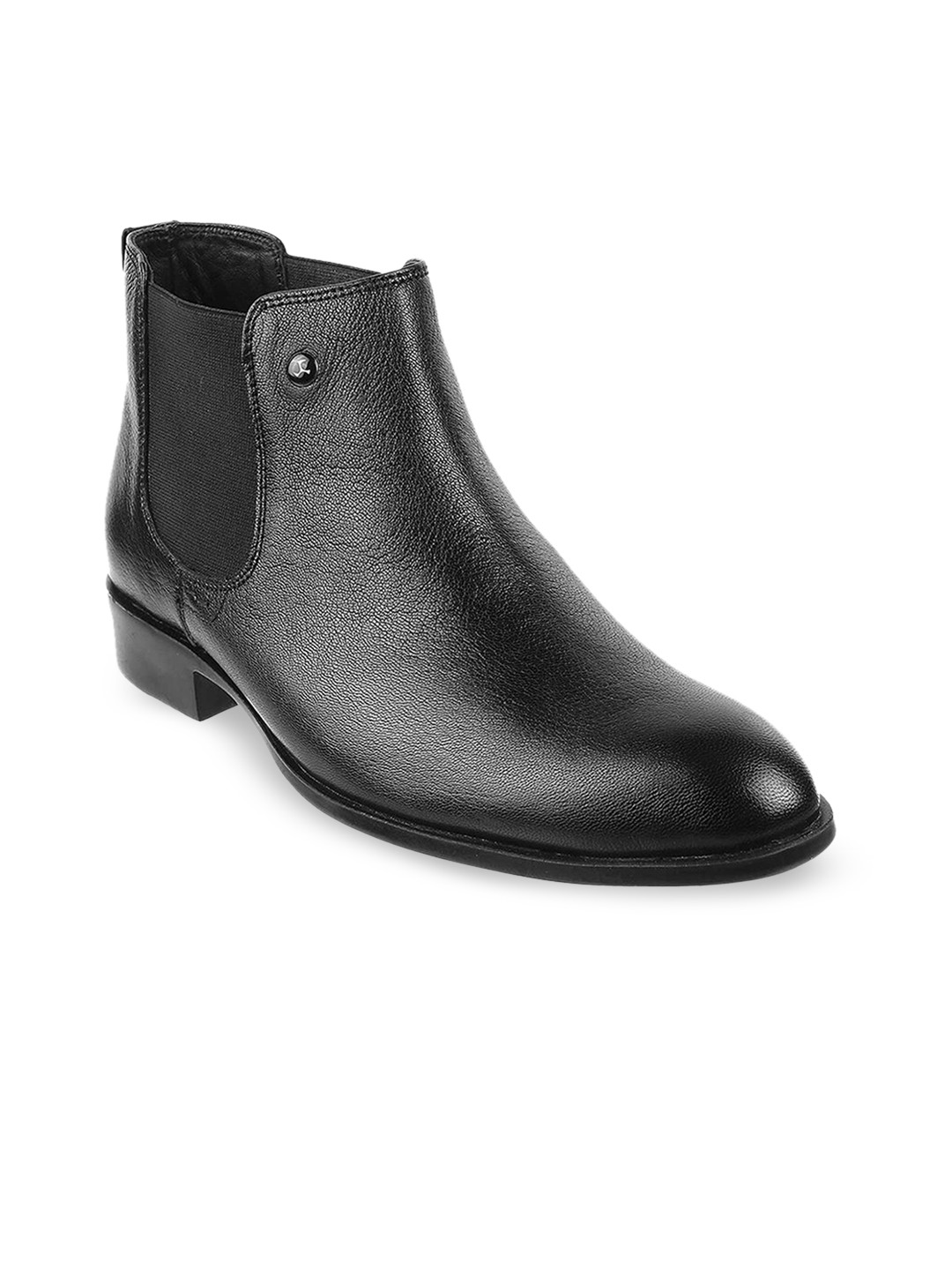 

Mochi Women Black Solid Leather Heeled Boots