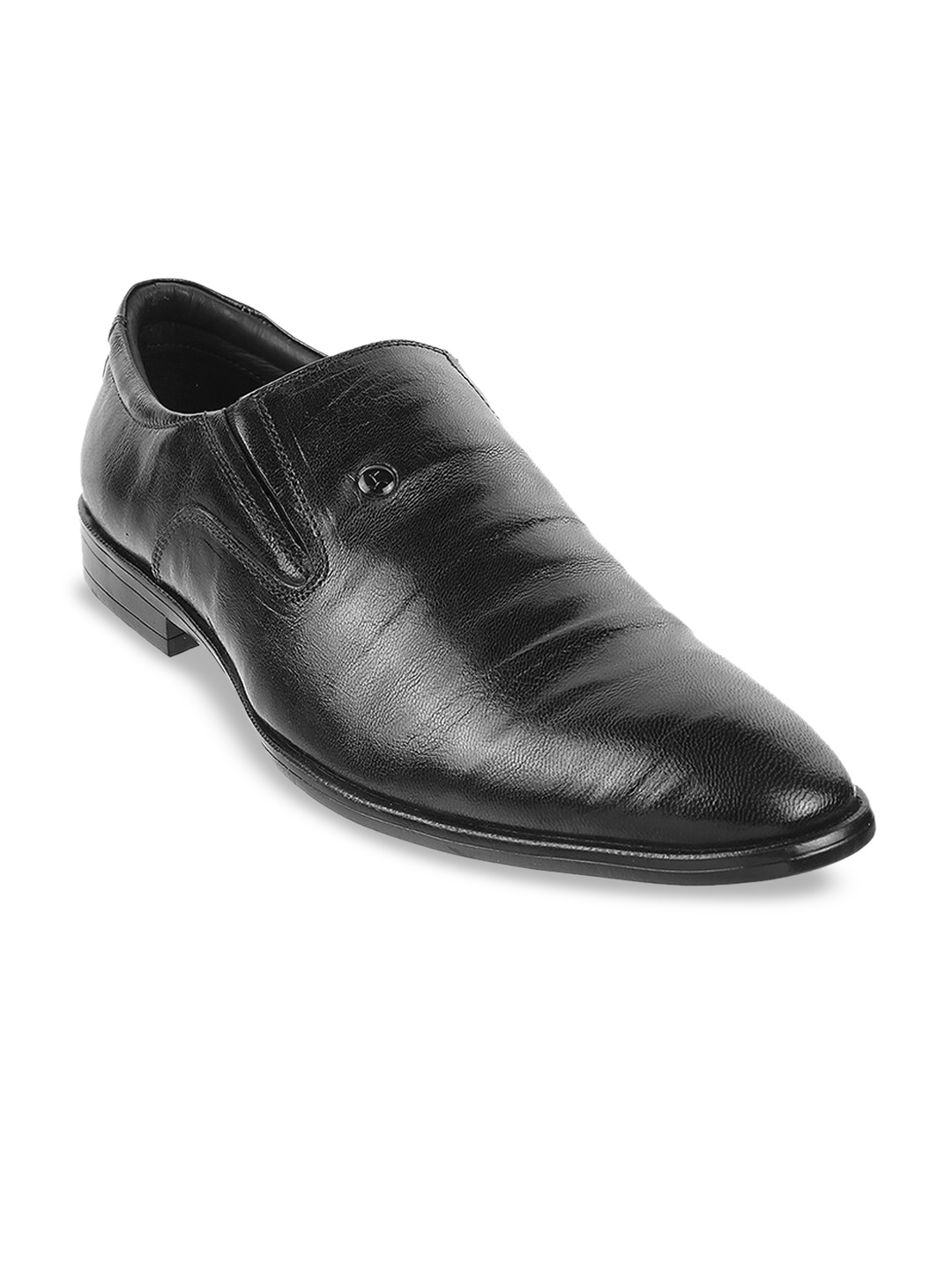 

Mochi Men Black Solid Leather Formal Slip-On Shoes
