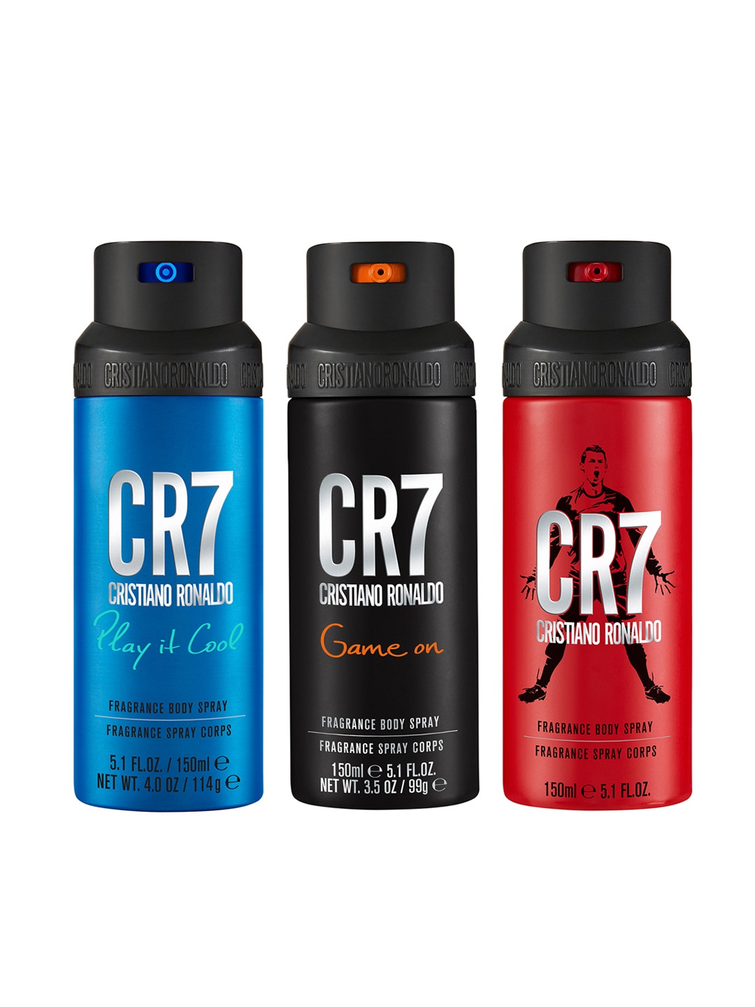 

CRISTIANO RONALDO Men CR7 Set of 3 Fragrance Body Spray 150 ml each, Black