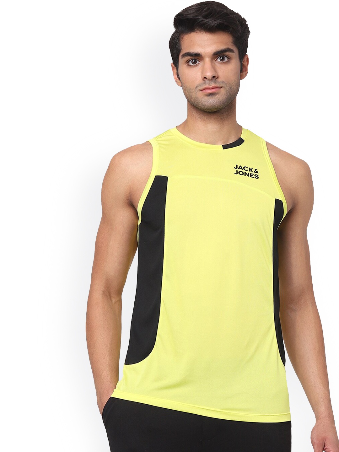 

Jack & Jones Men Yellow & Black Colourblocked Innerwear Vests