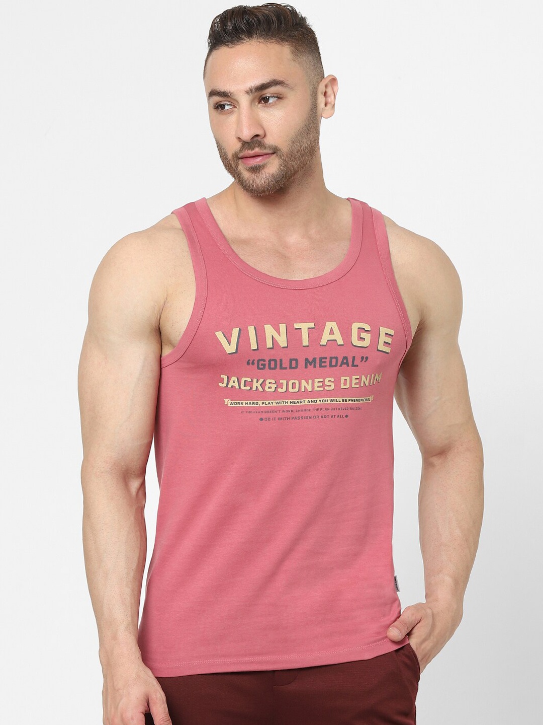 

Jack & Jones Men Pink Printed Cotton Innerwear Vests 183498201